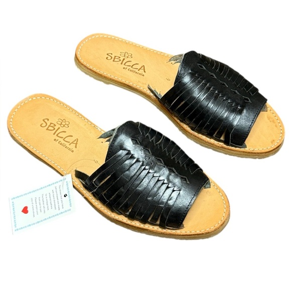 SBICCA Size 6 Lawrin Flat Sandal Slide Black Leather Open Toe Slip On - Picture 1 of 9